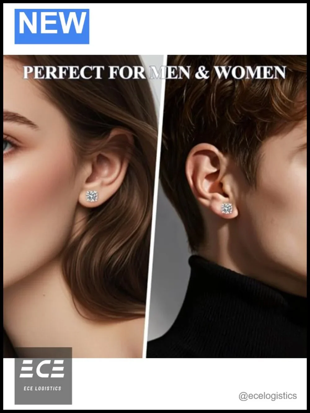 Moissanite Stud Earrings White Gold Plated 925 Sterling Silver D Color